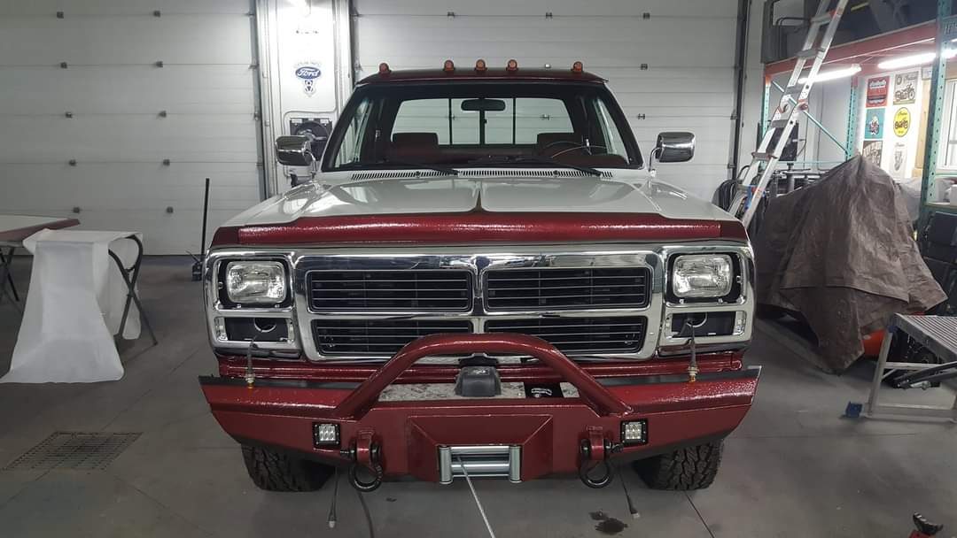 Restored first-generation Dodge Power Ram with color-matched custom bumper